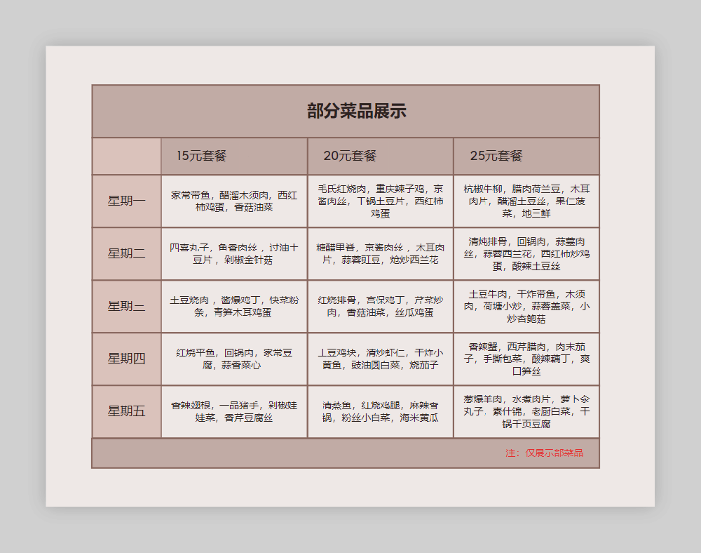 快餐配送菜單圖片
